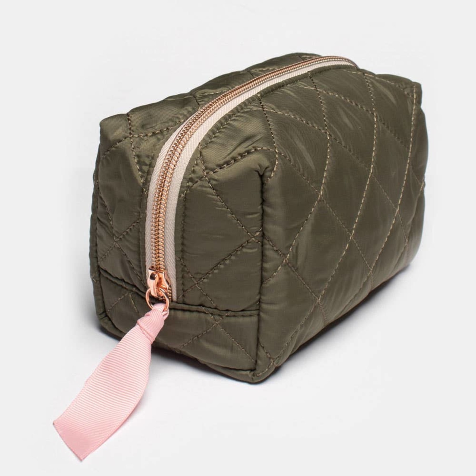 Caroline Gardner Khaki/Black Hearts Cube Cosmetic Bag