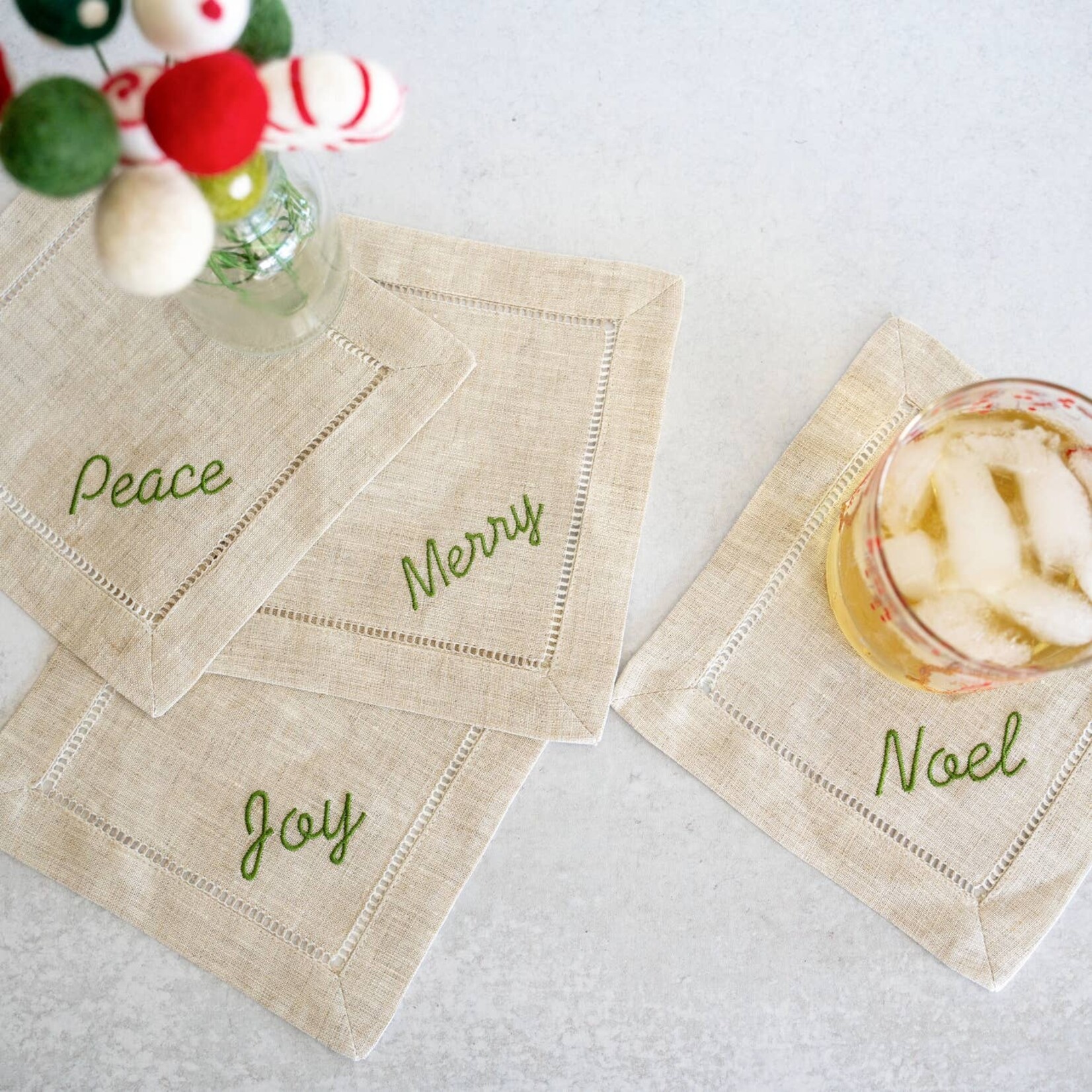 Dot and Army Festive Linen Coasters (Set of 4)