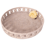 Artifacts Trading Company Rattan Design Round Trays with Glass Insert