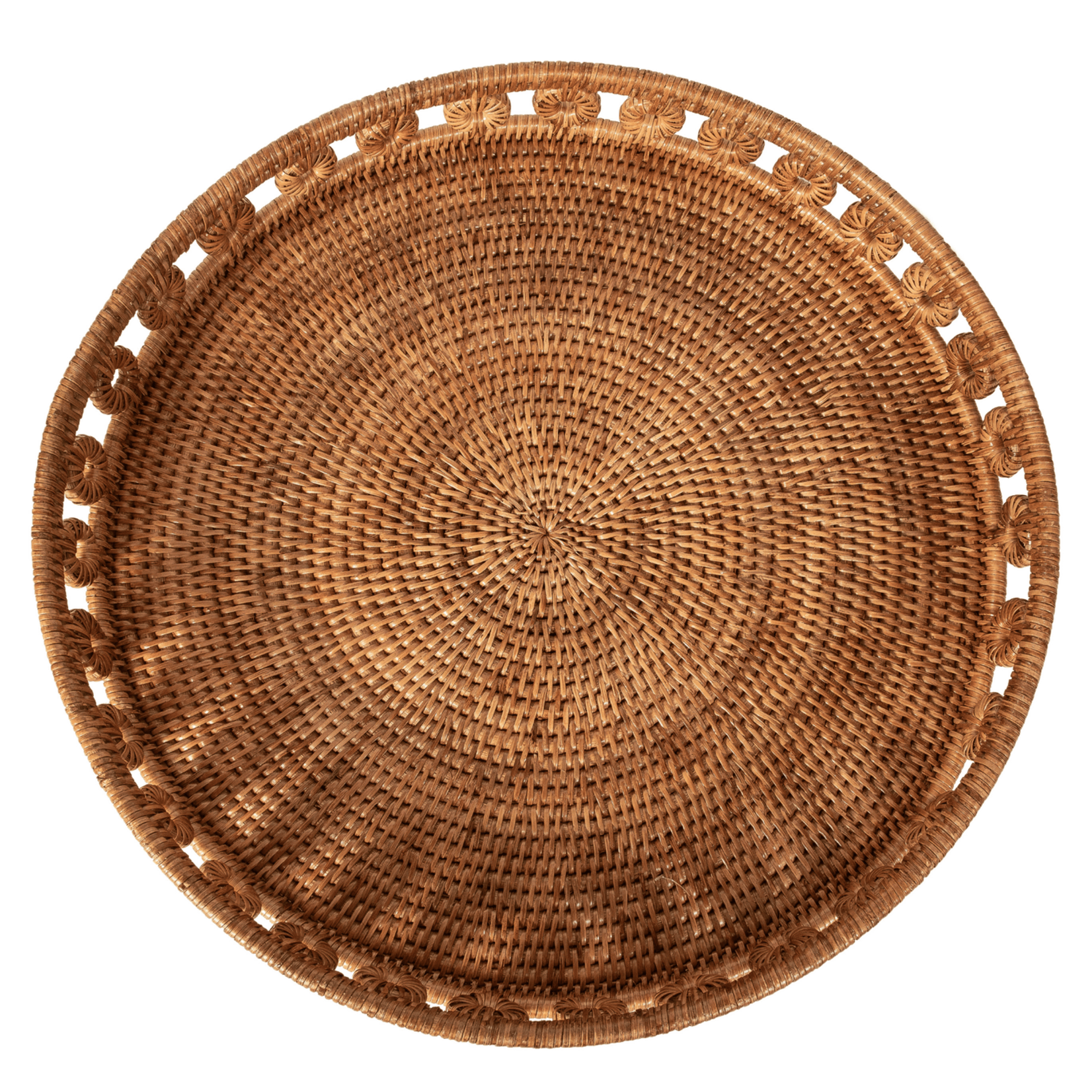 Artifacts Trading Company Rattan Design Round Trays with Glass Insert