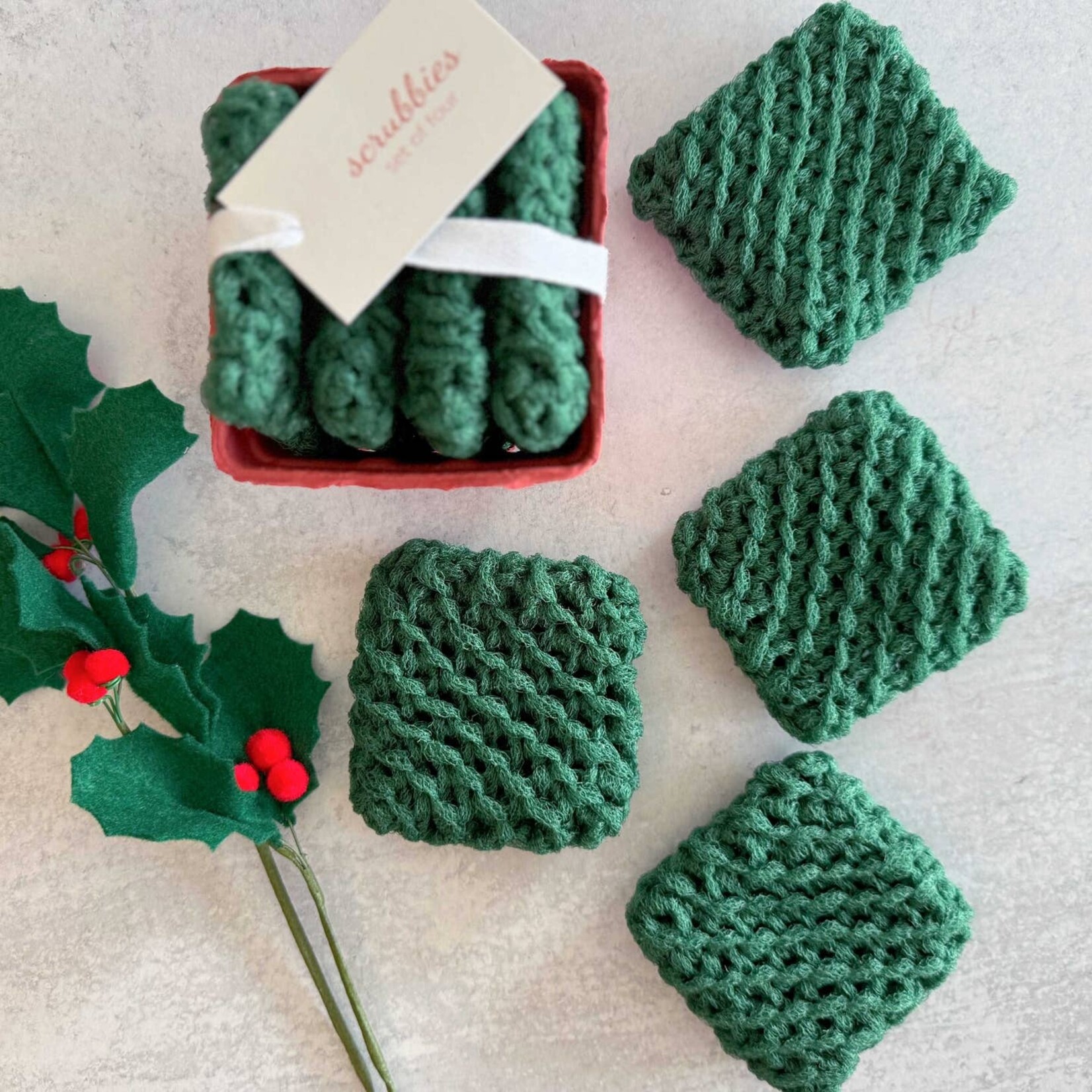 Dot and Army Scrubbies in a Berry Basket (Set of 4)