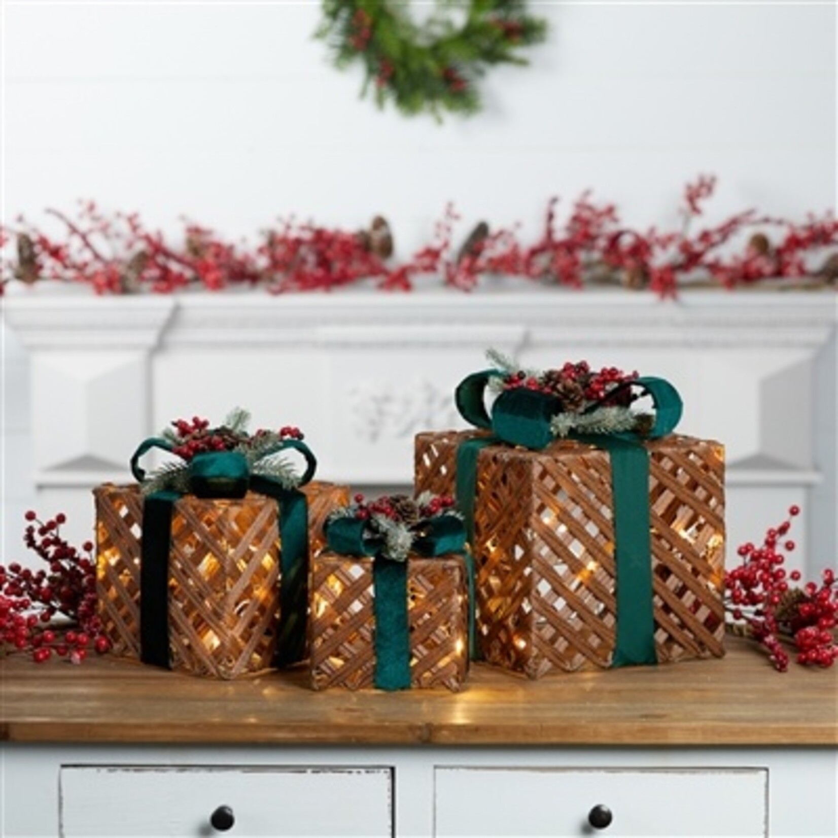 Melrose International Christmas Gifts w/ LED Lights (Set of 3)