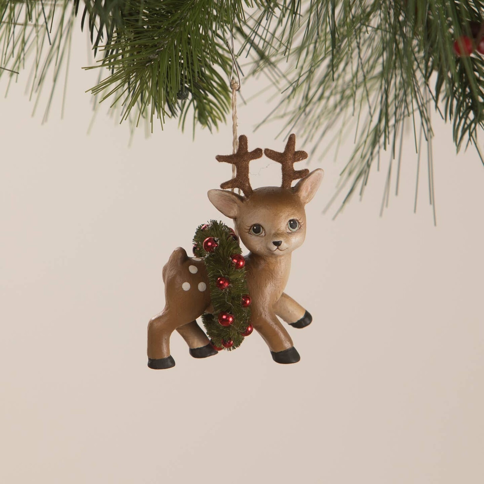 Bethany Lowe Designs Retro Reindeer with Wreath Ornament