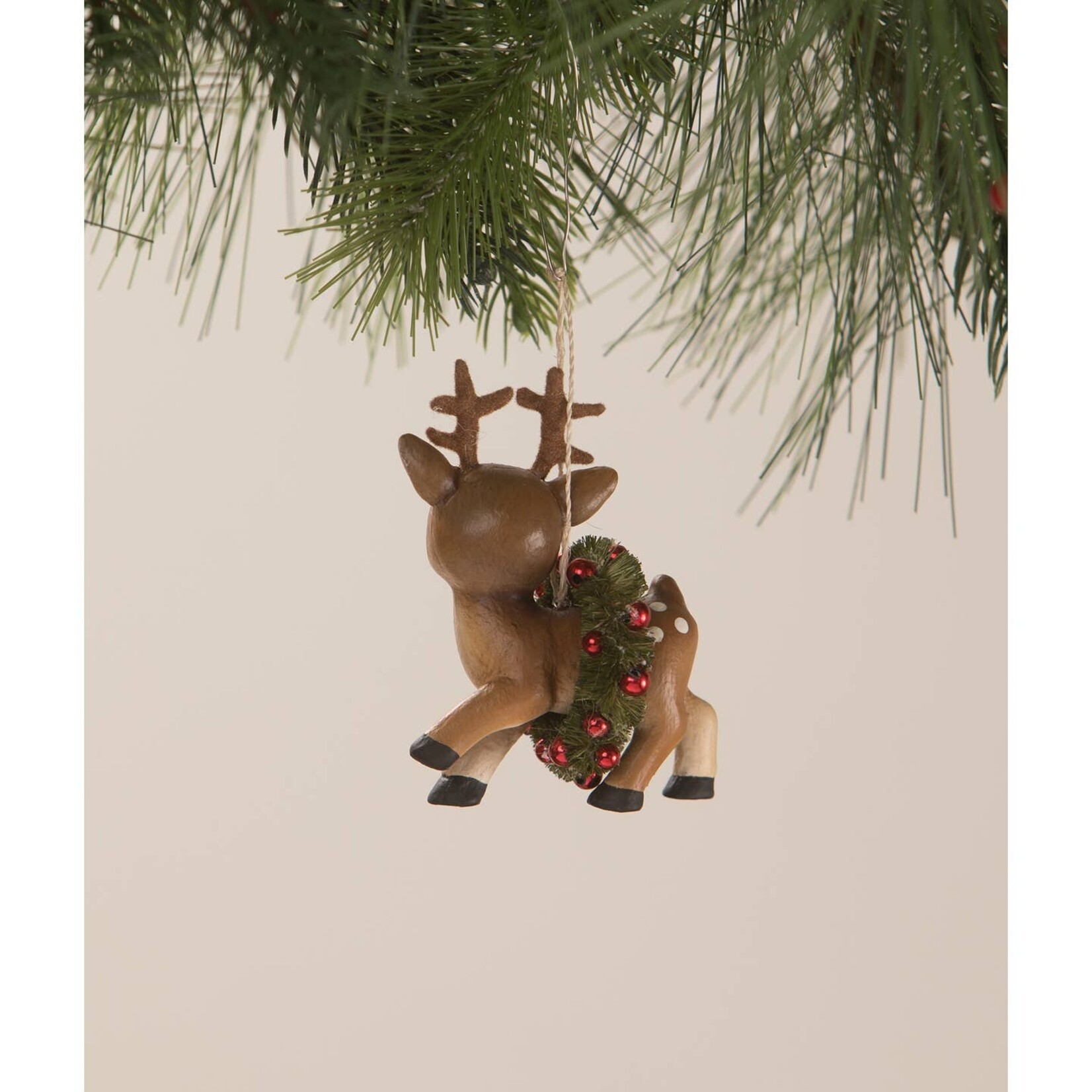 Bethany Lowe Designs Retro Reindeer with Wreath Ornament