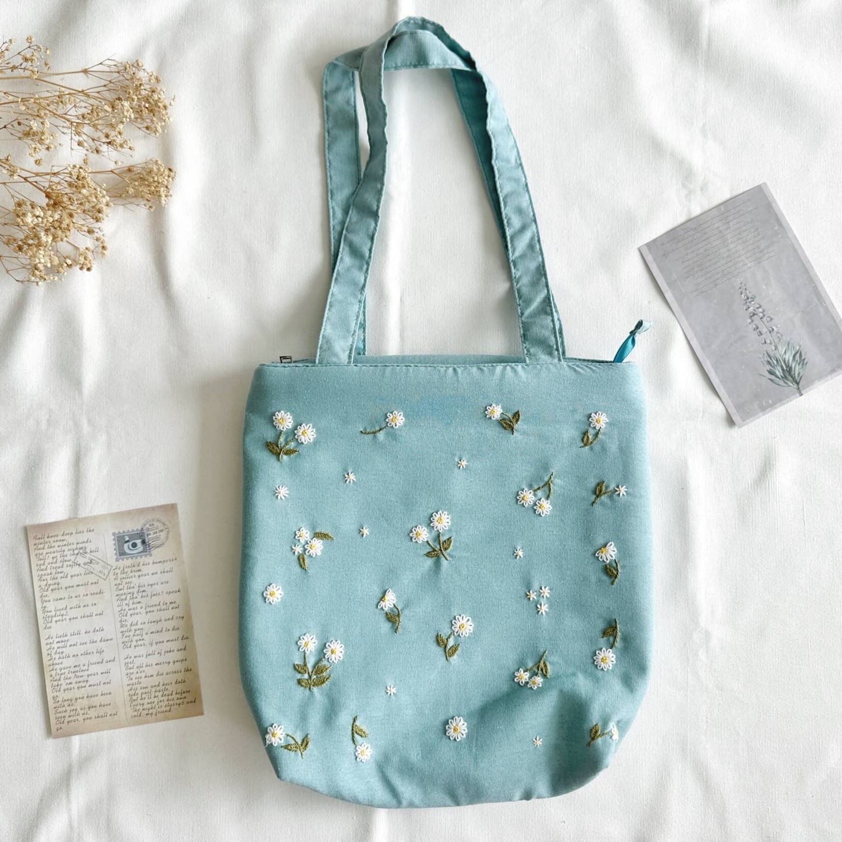 Quince Fables Embroidered Linen Tote Bags
