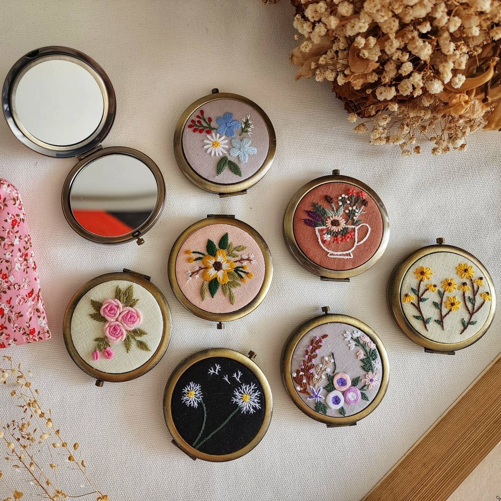 Quince Fables Embroidered Compact Mirrors