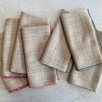 Dot and Army Oatmeal Linen Cloth Napkins with Multi-Colored Edging (Set of 8)