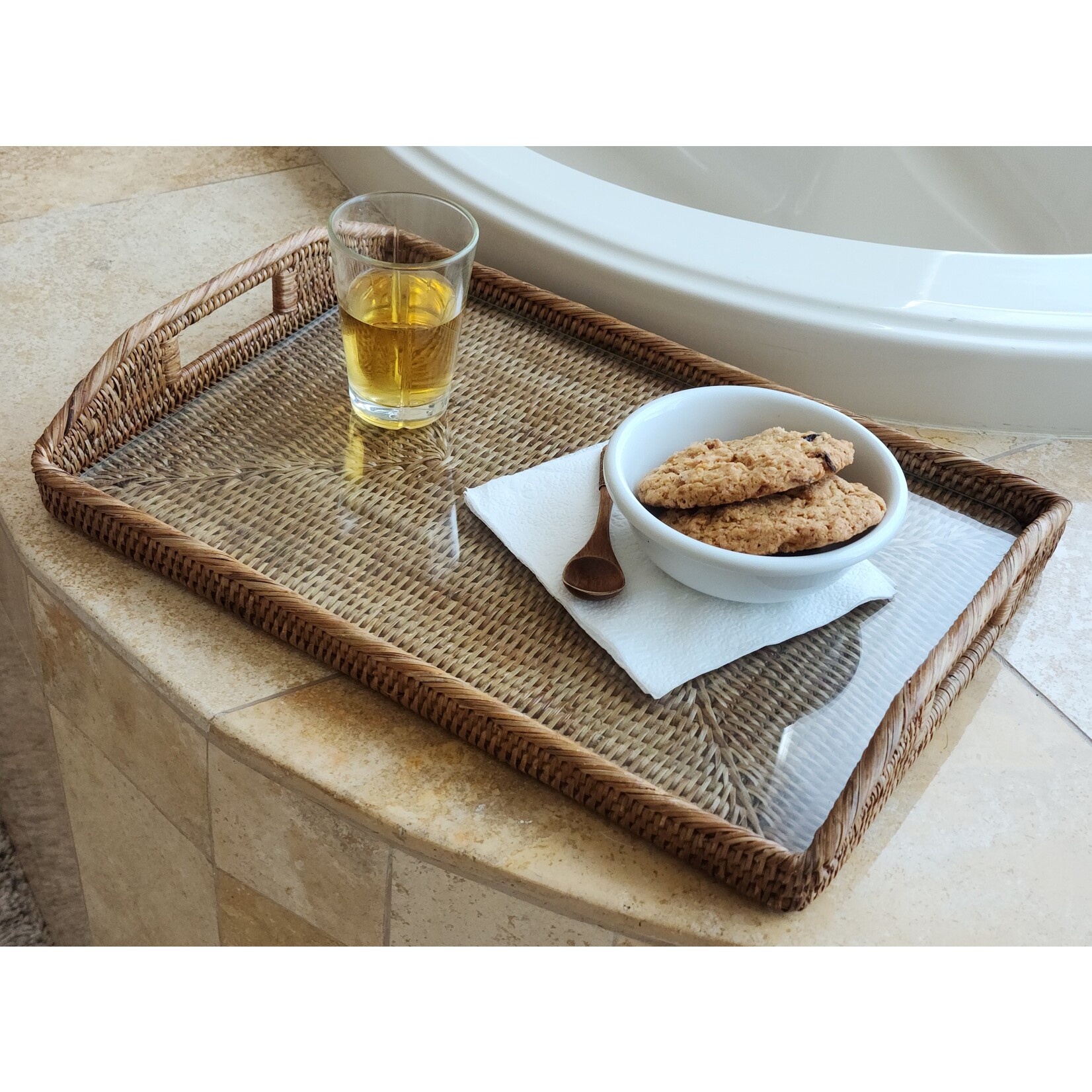Artifacts Trading Company Rattan Rectangle Tray with Glass Insert