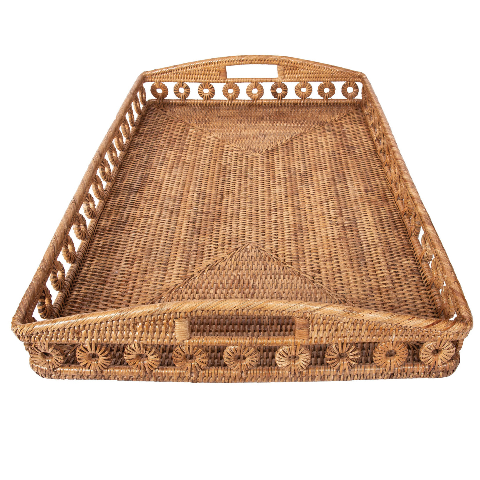 Artifacts Trading Company Rattan Design Rectangle Tray with High Handles