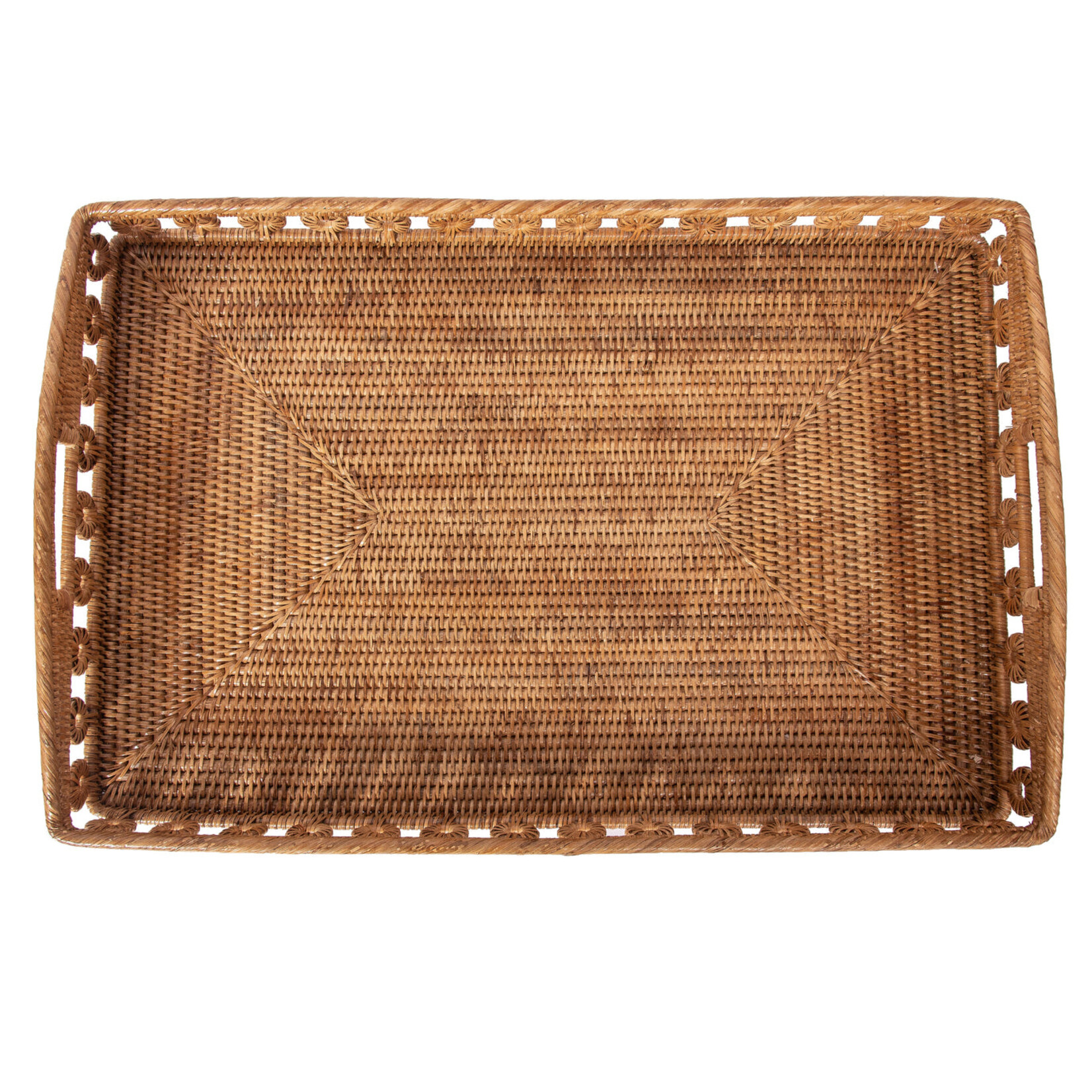 Artifacts Trading Company Rattan Design Rectangle Tray with High Handles