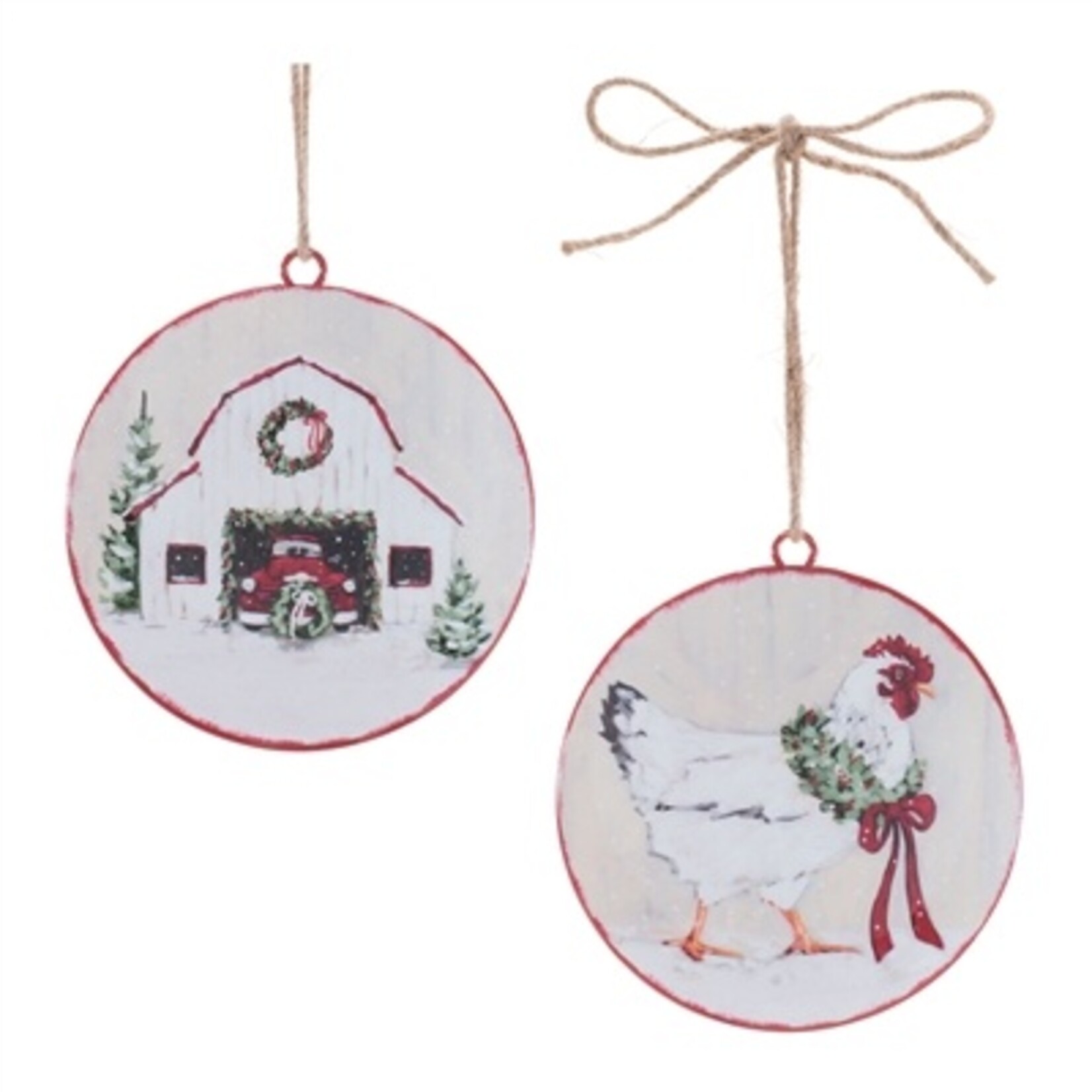 Melrose International Farm Disc 2-Sided Ornaments