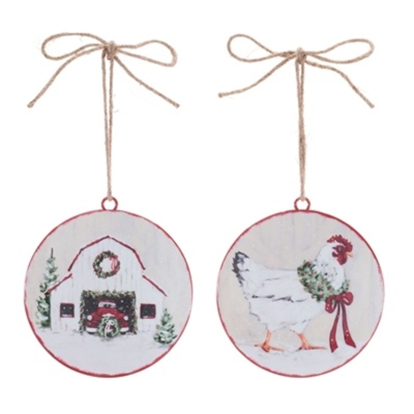 Melrose International Farm Disc 2-Sided Ornaments