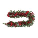 Melrose International Pine & Berry Garland w/ Ribbon - 6'