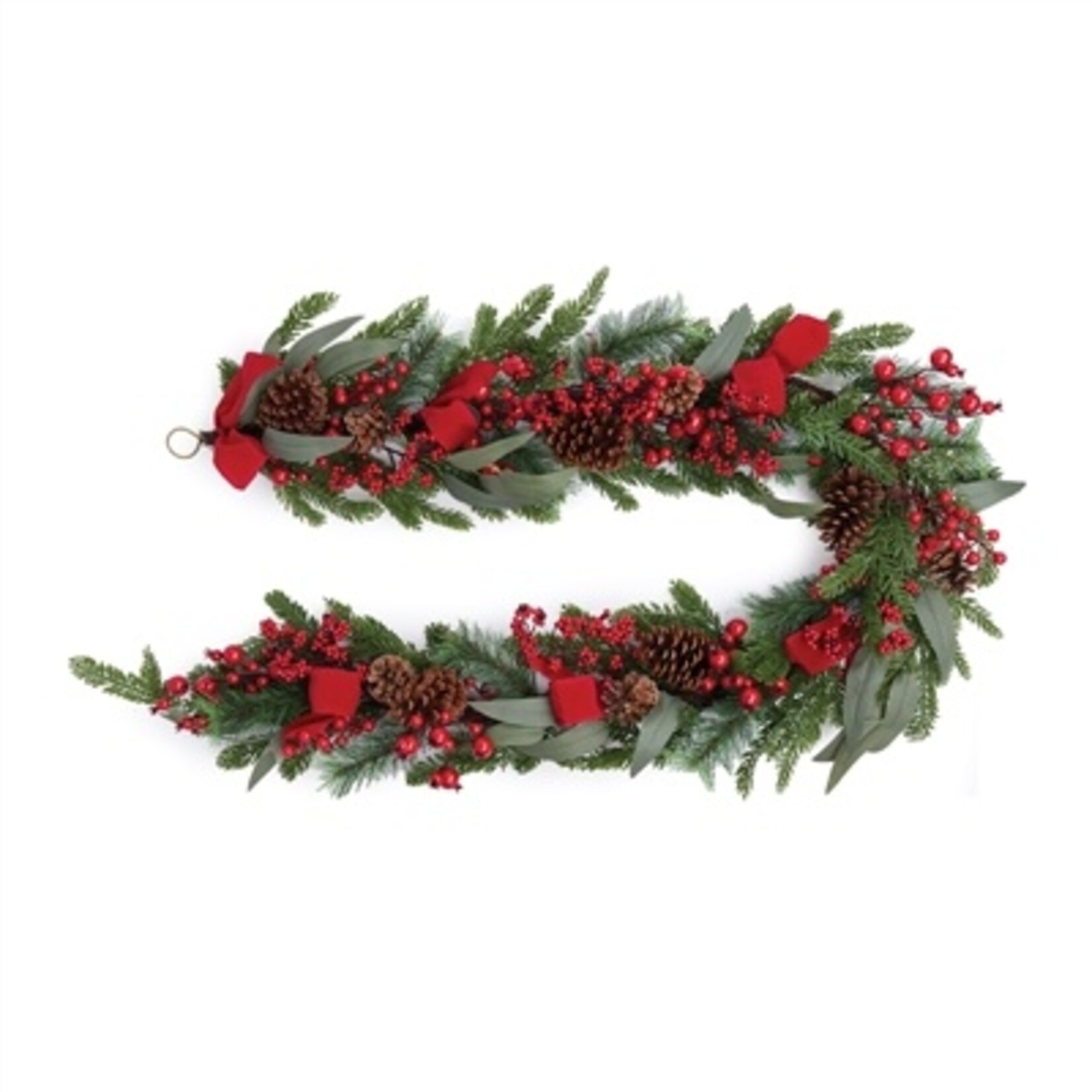 Melrose International Pine & Berry Garland w/ Ribbon - 6'
