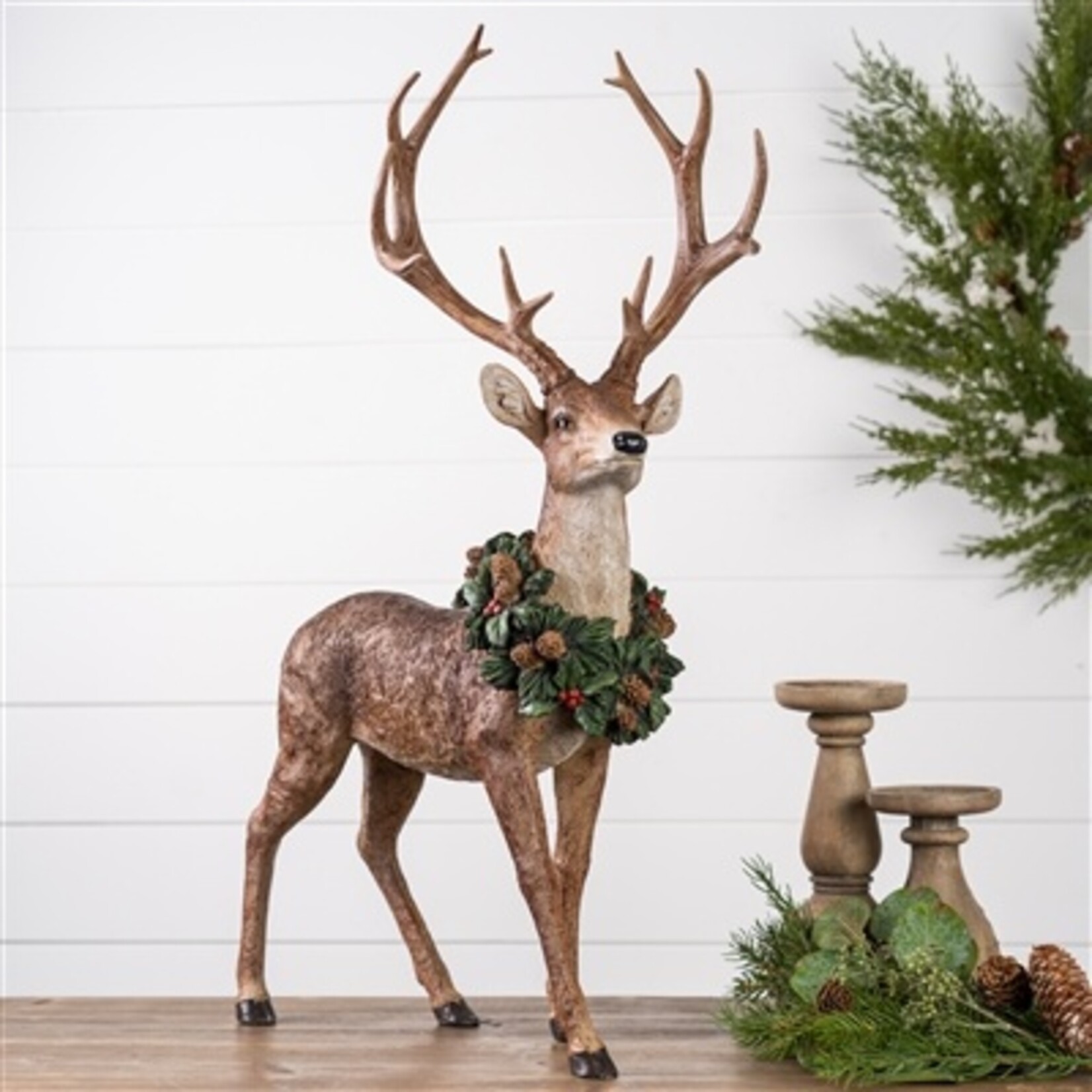 Melrose International Decorative Deer Wearing Wreath
