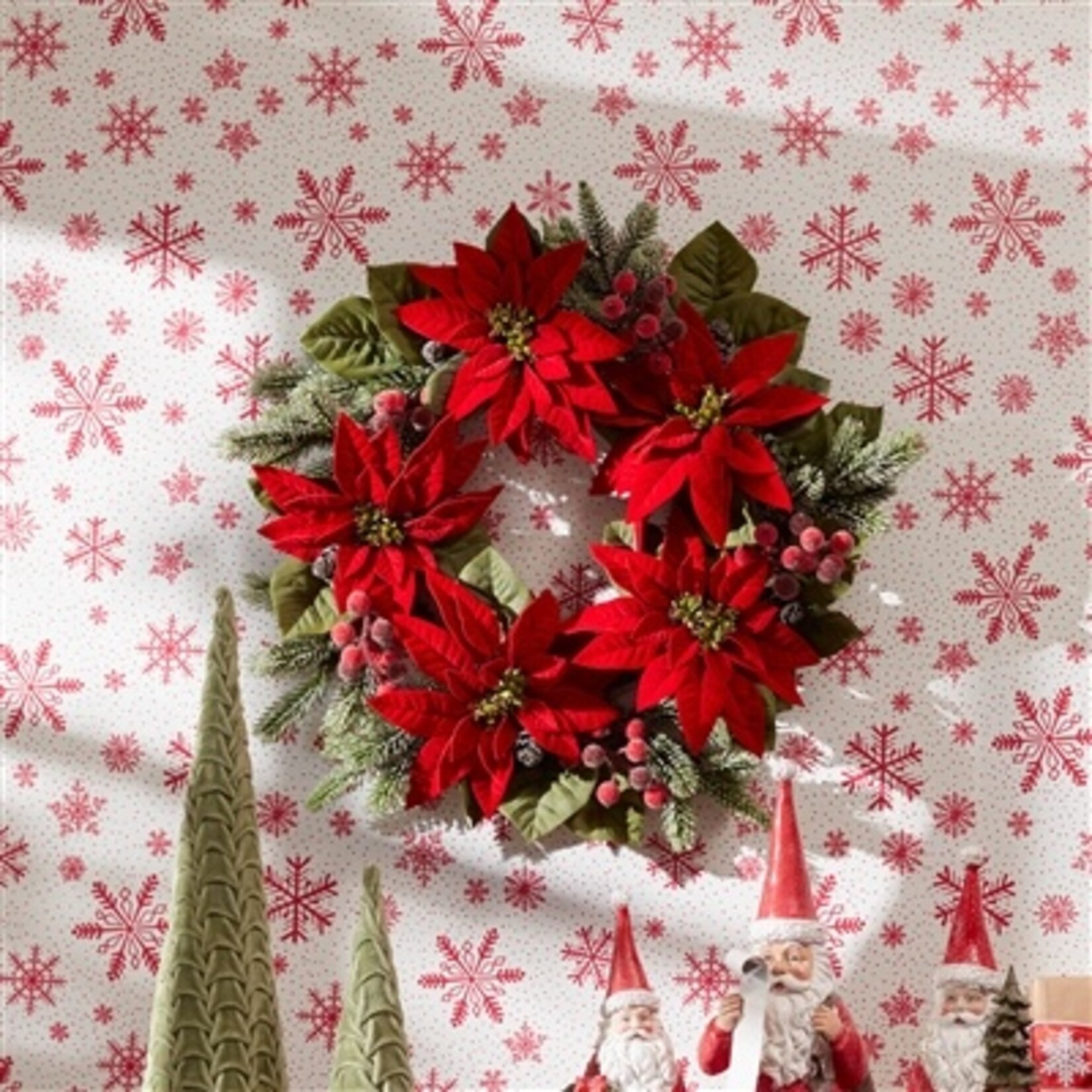 Melrose International Poinsettia & Pine Wreath - 24"