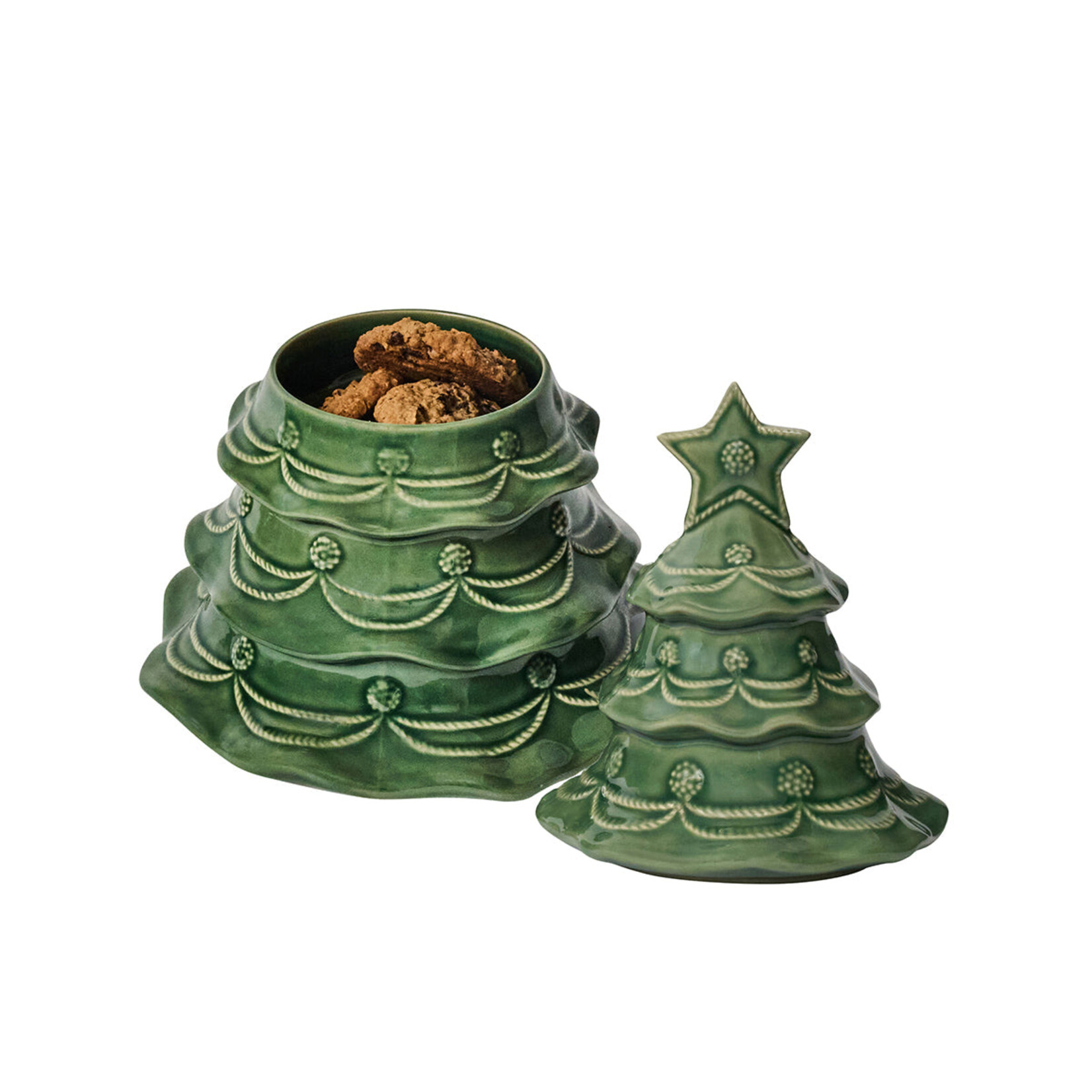 Juliska Berry & Thread Christmas Tree Cookie Jar With Lid in Basil