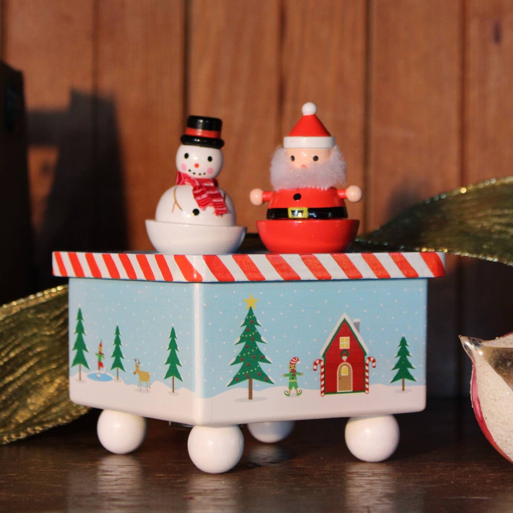 Jack Rabbit Creations Dancing Santa & Frosty Christmas Music Box