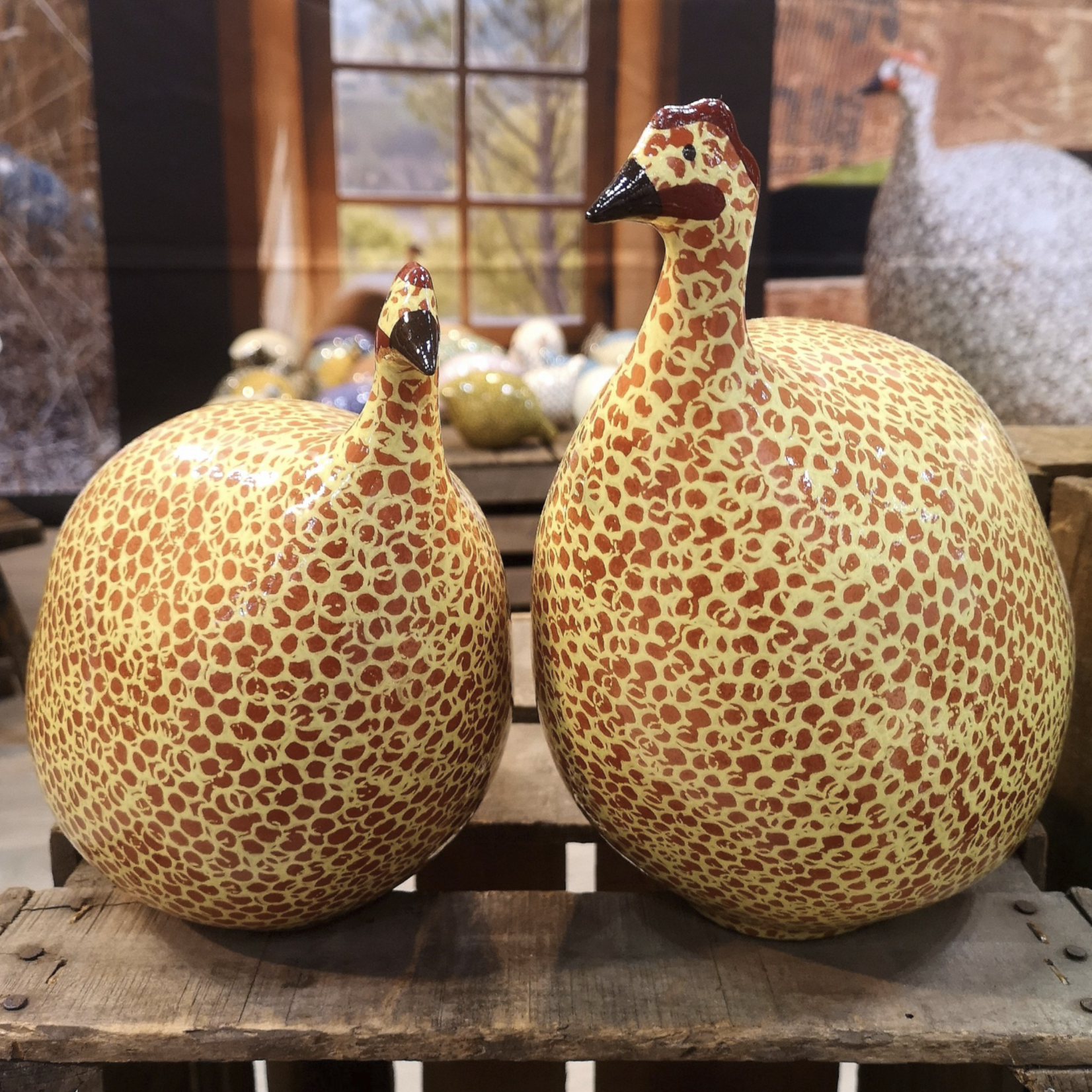 Les Céramiques de Lussan Guinea Fowl Red Spotted Yellow Small