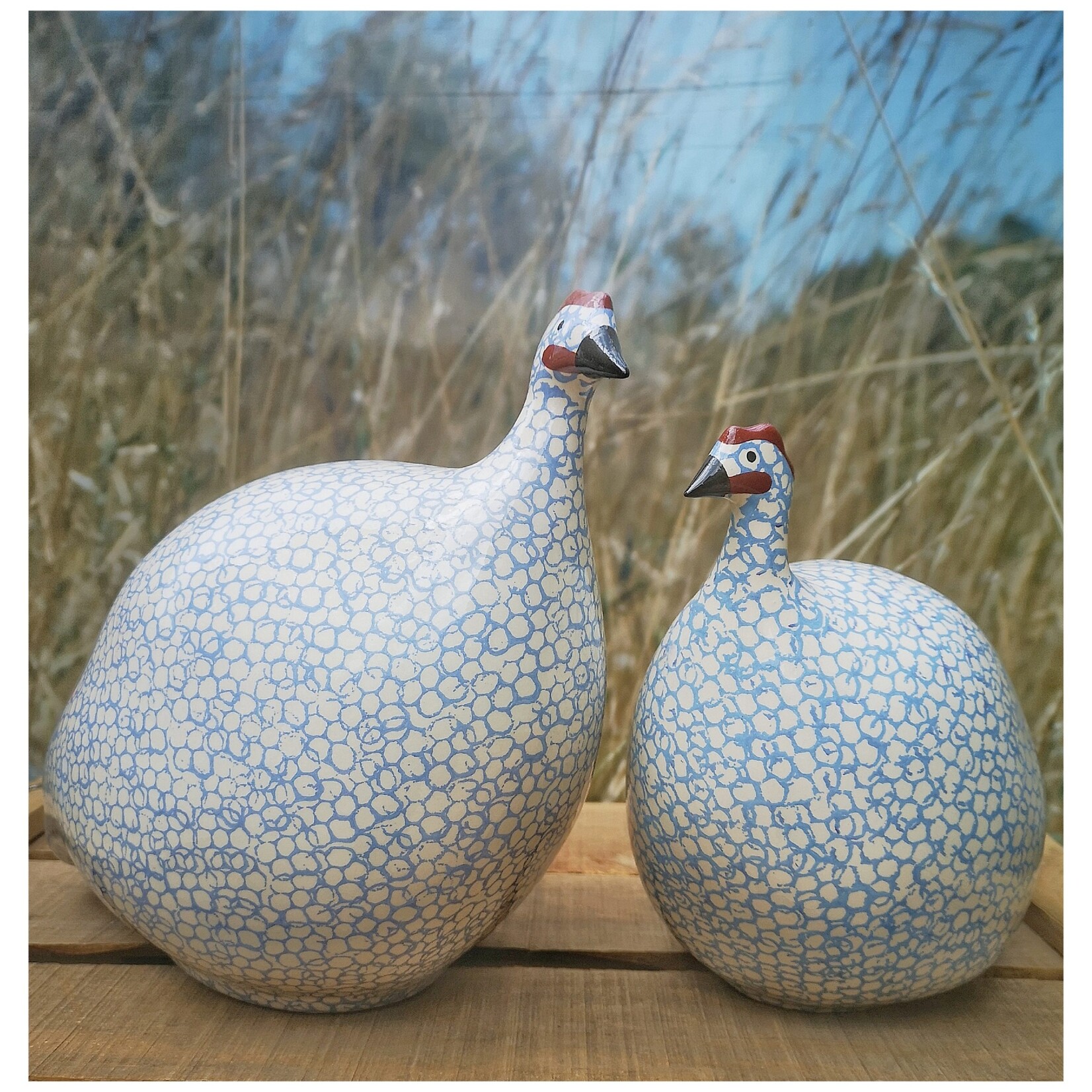 Les Céramiques de Lussan Guinea Fowl White Spotted Lavender Blue Medium