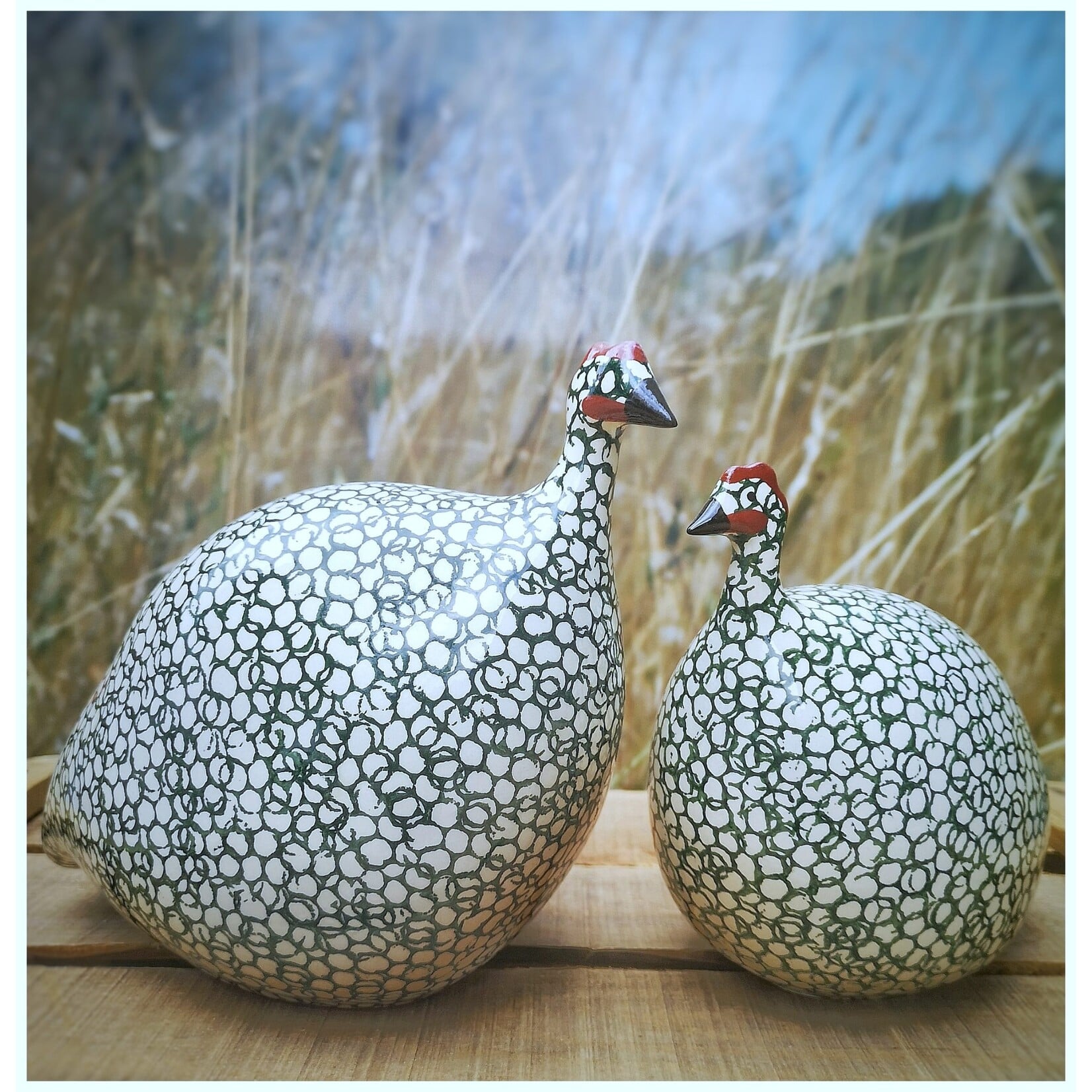 Les Céramiques de Lussan Guinea Fowl White Spotted Duck Green