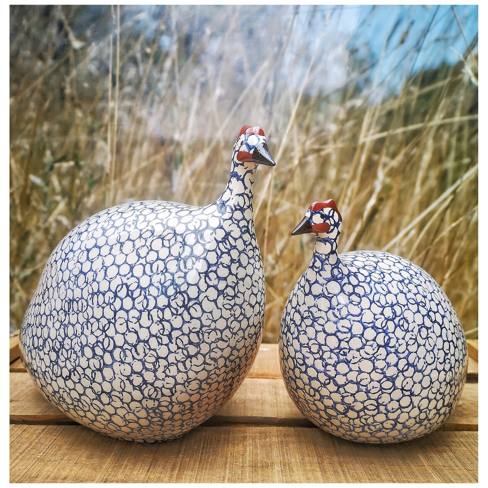 Les Céramiques de Lussan Guinea Fowl White Spotted Cobalt