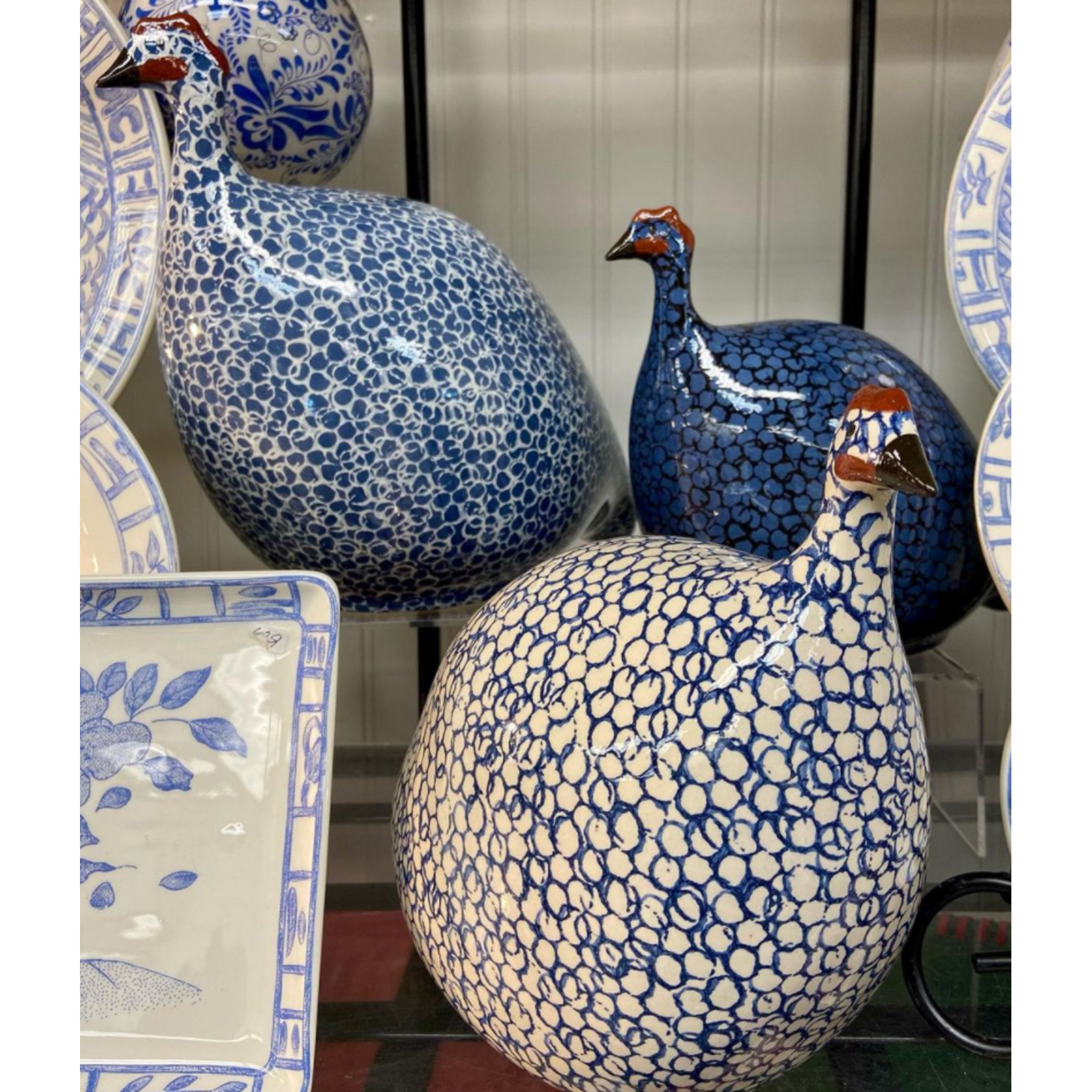 Les Céramiques de Lussan Guinea Fowl White Spotted Cobalt