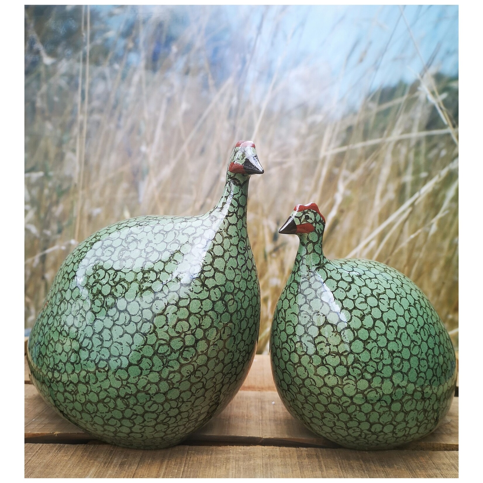 Les Céramiques de Lussan Guinea Fowl Green Spotted Black