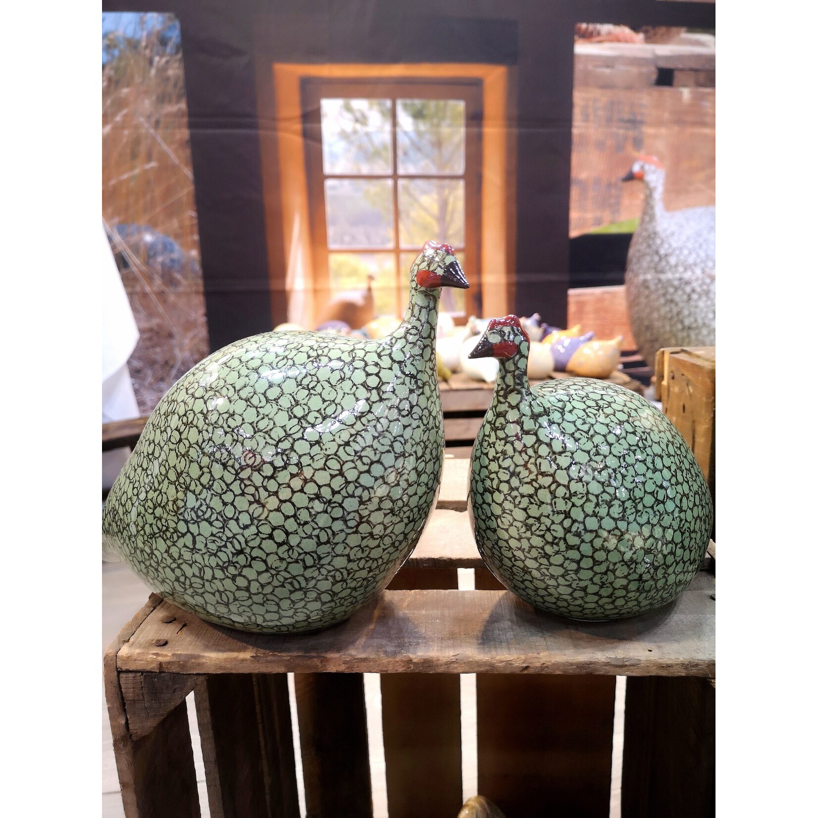 Les Céramiques de Lussan Guinea Fowl Green Spotted Black