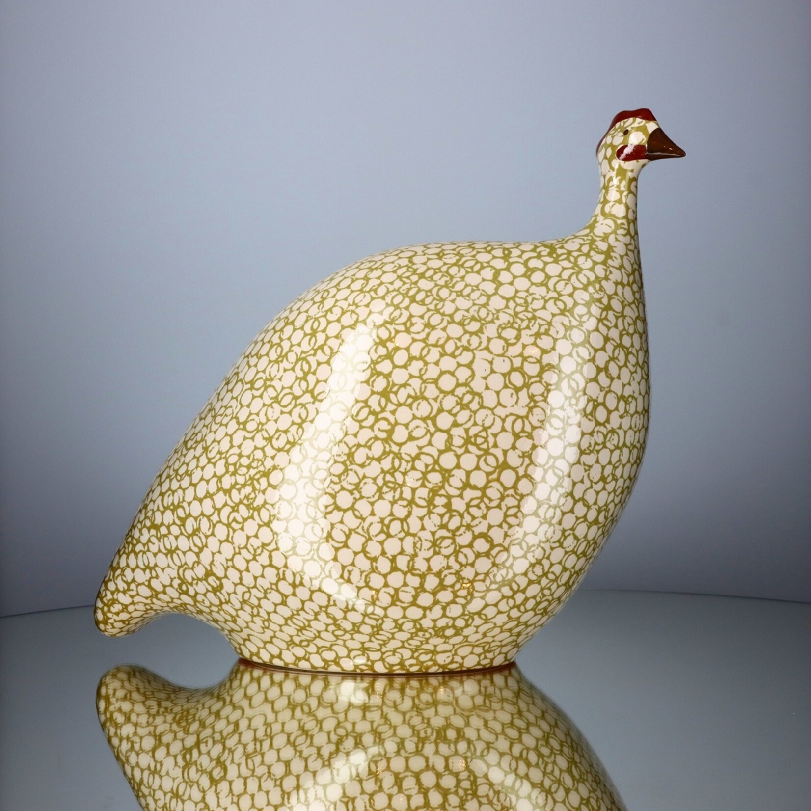 Les Céramiques de Lussan Guinea Fowl White Spotted Leaf Green Large