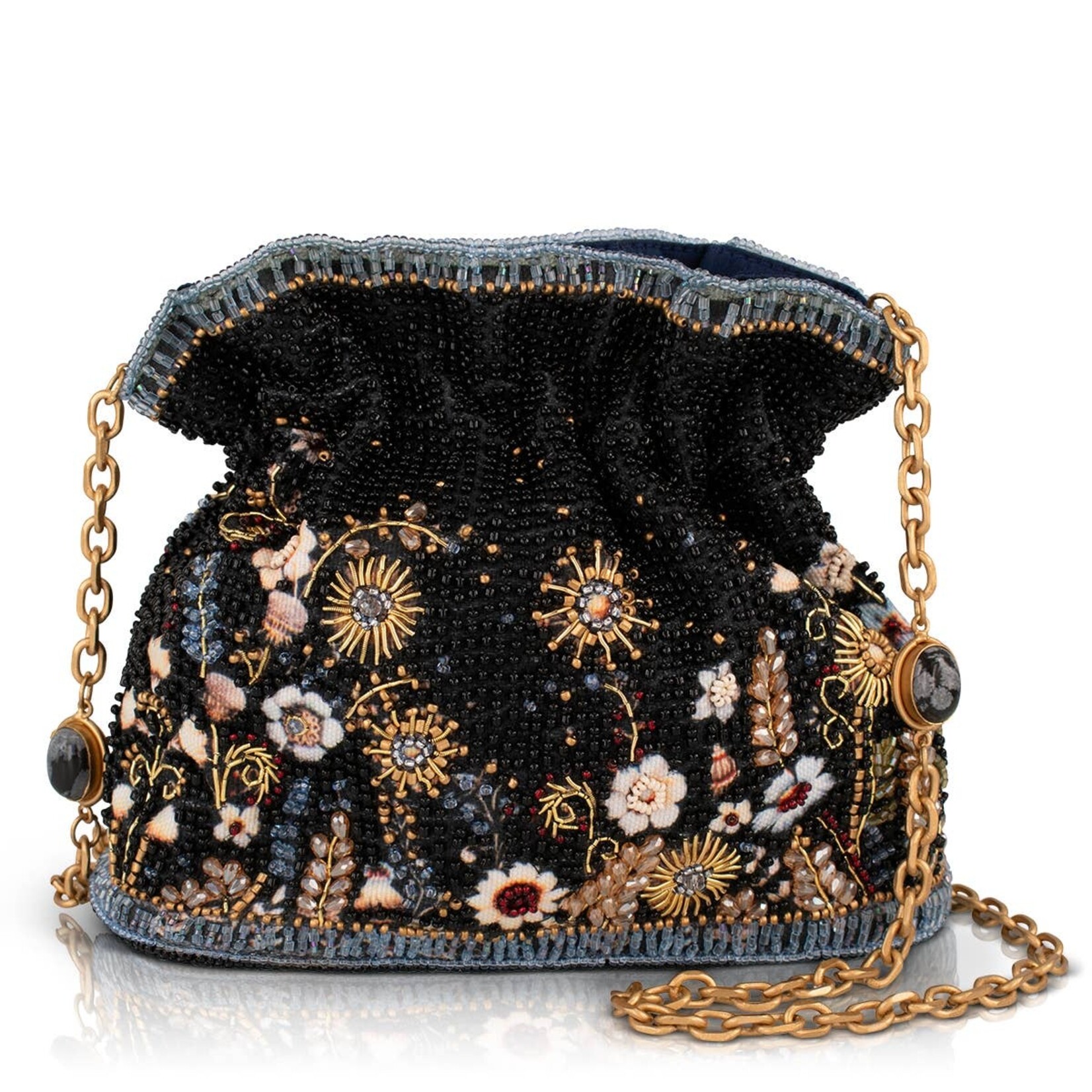Mary Francis Le Jardin Beaded Floral Crossbody Bucket Bag