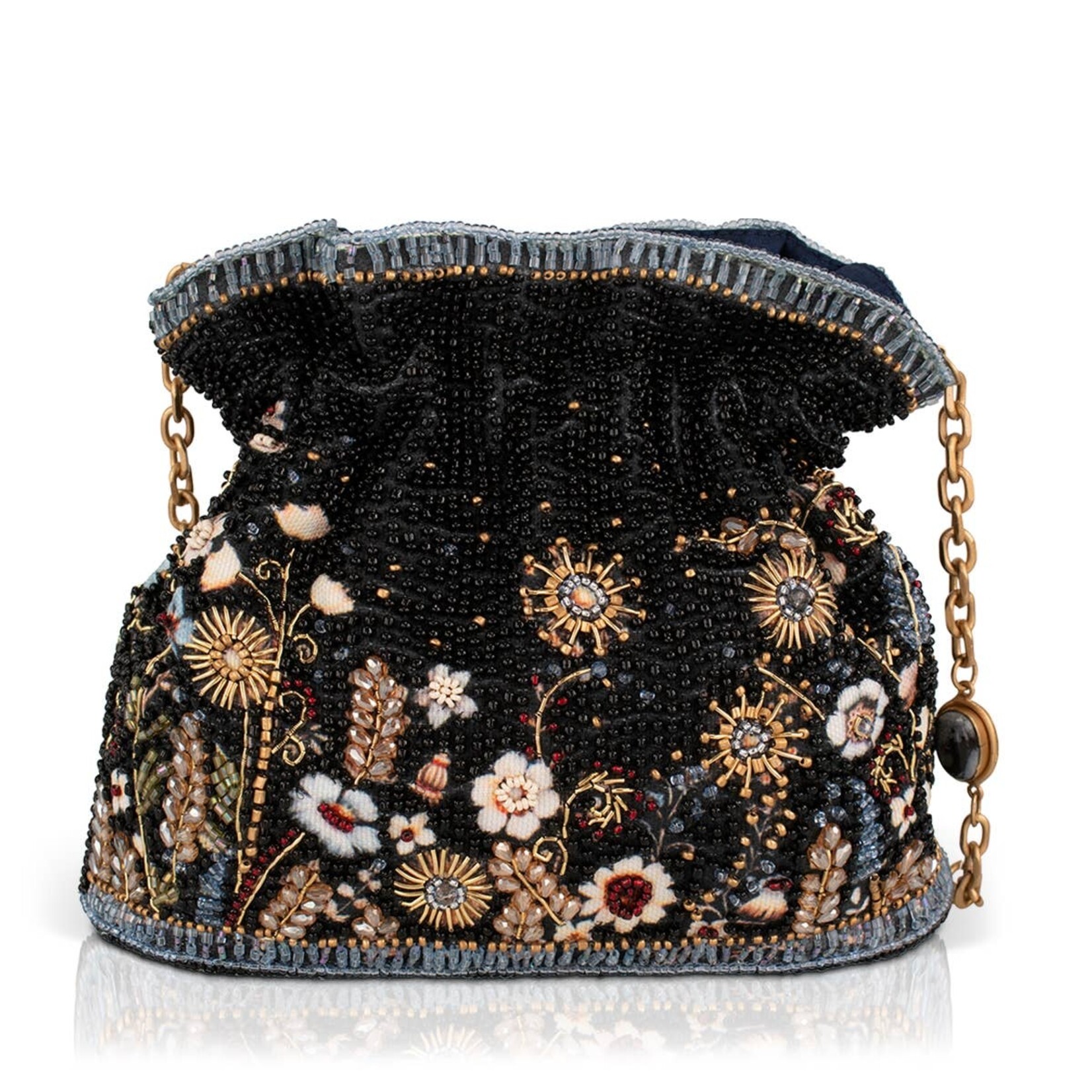 Mary Francis Le Jardin Beaded Floral Crossbody Bucket Bag
