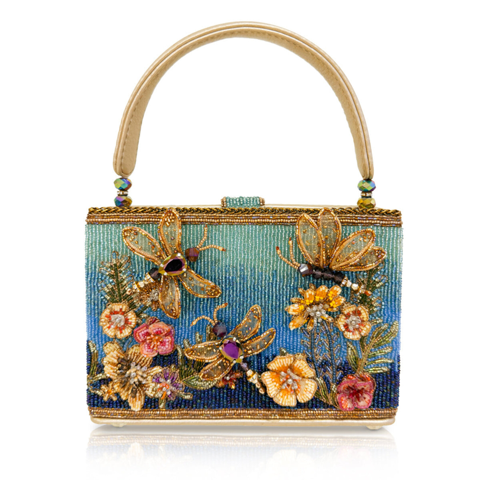 Mary Francis Dragonfly and Floral Top Handle Handbag