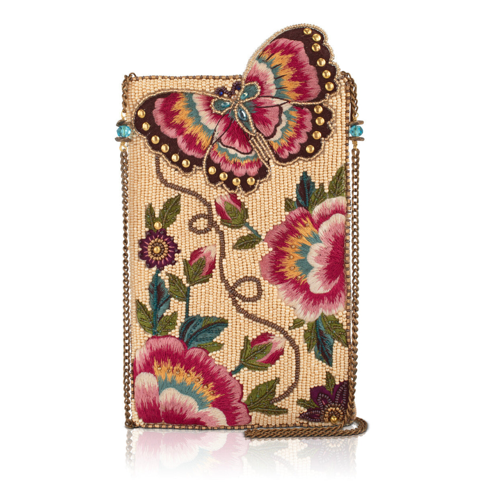 Mary Francis Butterfly Garden Beaded Floral Crossbody