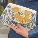 Mary Frances Capri Lemons Yellow and Blue Beaded Crossbody Handbag