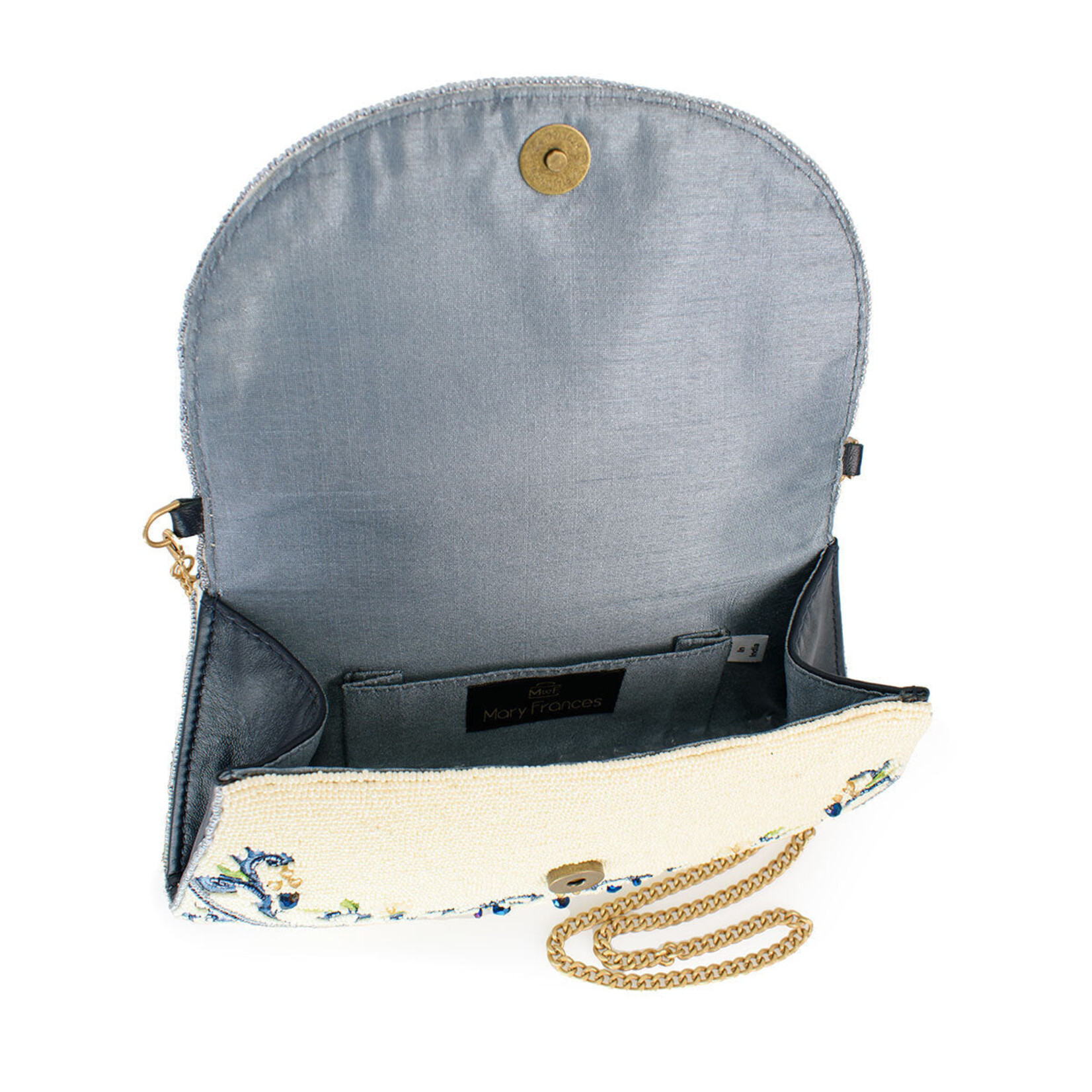 Mary Frances Capri Lemons Yellow and Blue Beaded Crossbody Handbag