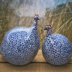 Les Céramiques de Lussan Guinea Fowl Electric Blue Spotted White