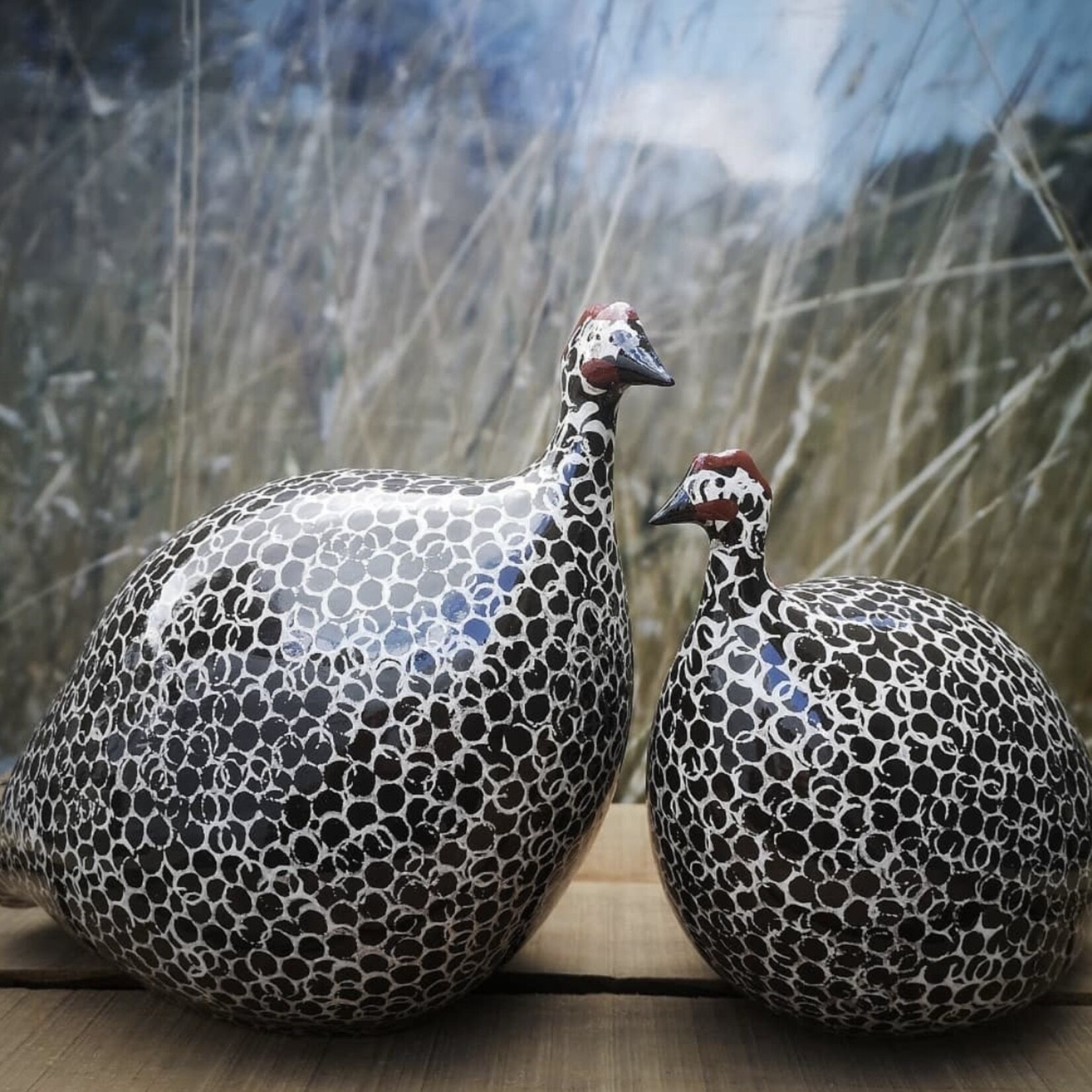 Les Céramiques de Lussan Guinea Fowl Brown Spotted White