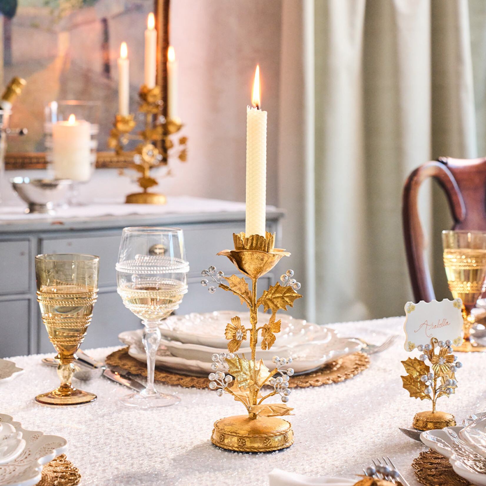 Juliska Forest Walk Holly 9" Candlestick - Gold/Silver