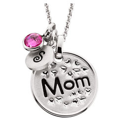 Mommy Chic Floral "Mom" Silver Pendant