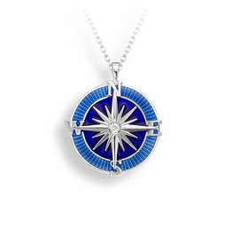 Nicole Barr Nicole Barr Sterling Silver Blue Enameled Compass Pendant with White Sapphire