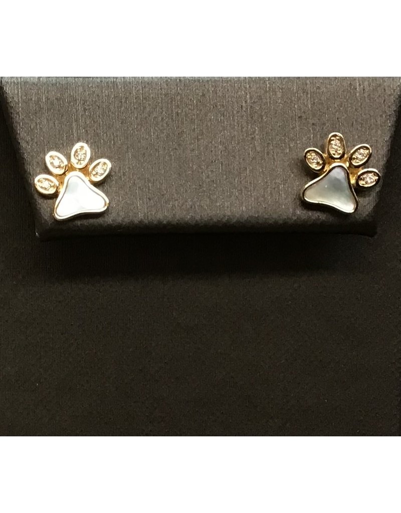 Frederic Sage White Mother of Pearl & Diamond Happy Paw Studs