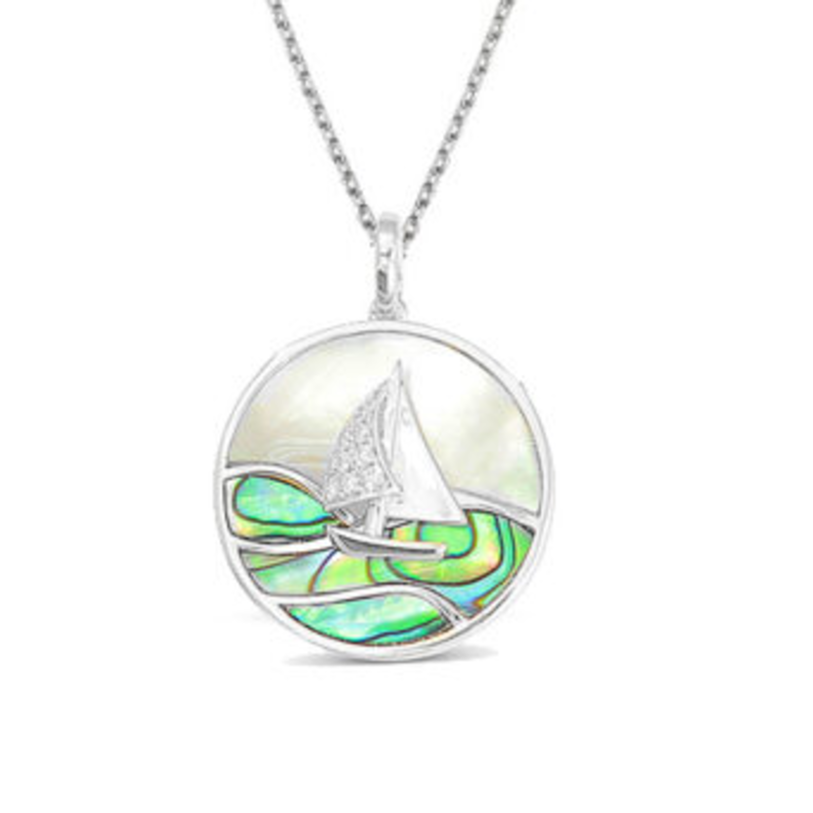 Frederic Sage Abalone & White Mother Of Pearl Happy Sailboat Pendant