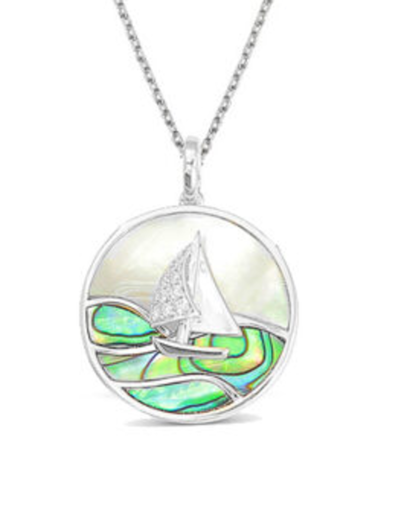 Frederic Sage Abalone & White Mother Of Pearl Happy Sailboat Pendant