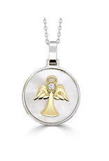 Frederic Sage White Mother of Pearl & Diamond Happy Angel Pendant & Chain