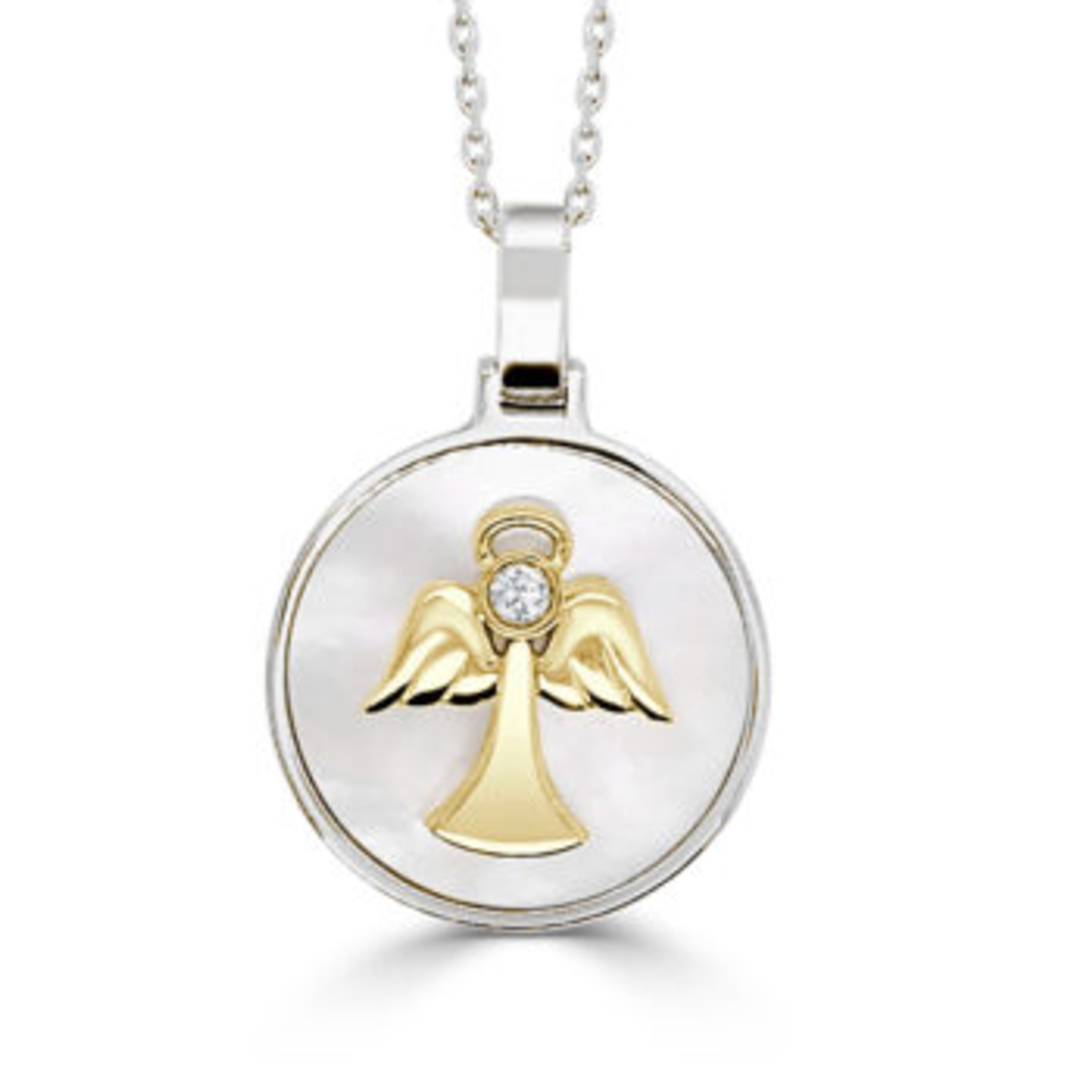 Frederic Sage White Mother of Pearl & Diamond Happy Angel Pendant & Chain