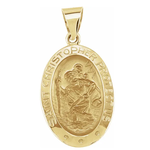 14 Karat Yellow Gold Oval Saint Christopher Medal Charm