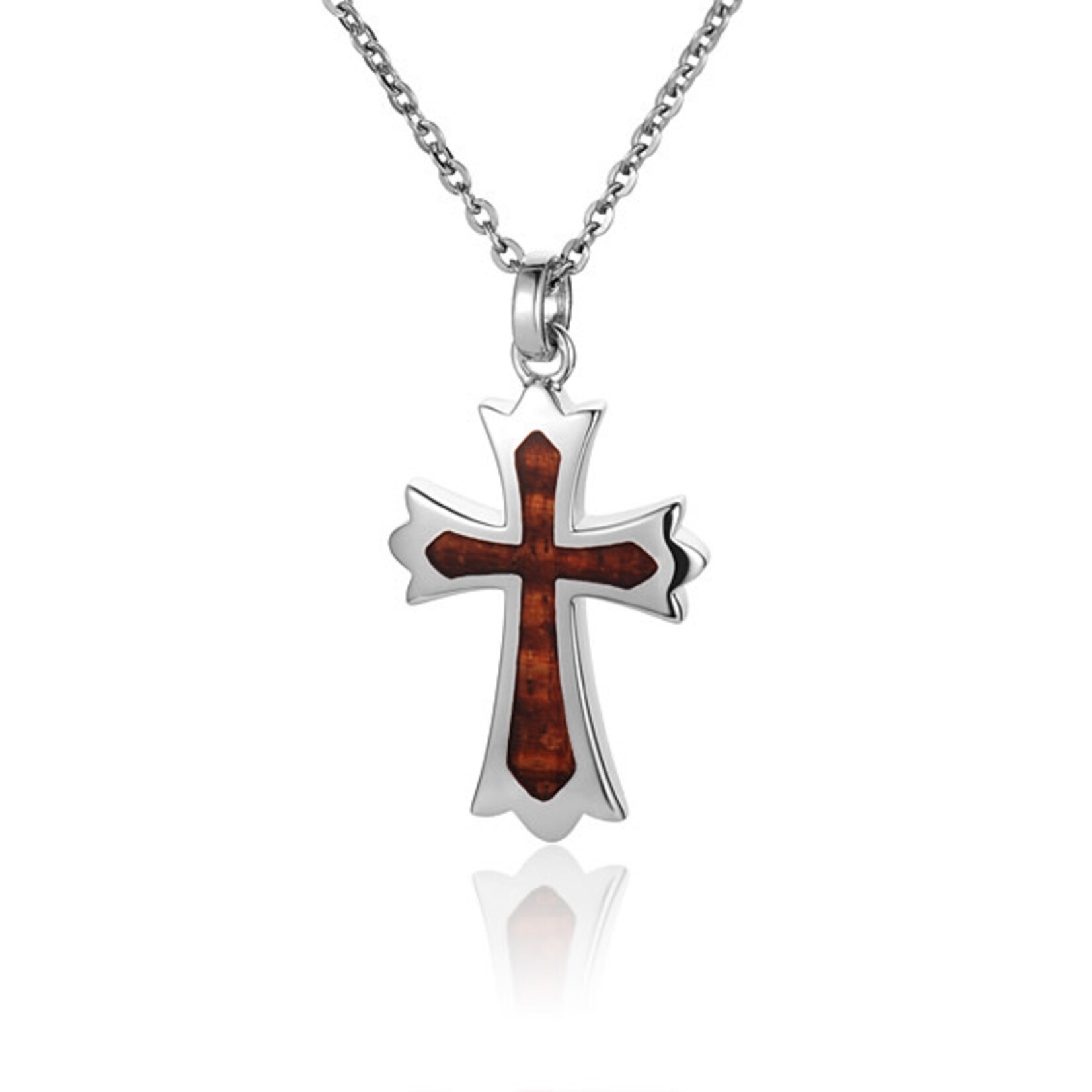 Alamea Sterling Silver Koa Wood Cross Pendant (Small)