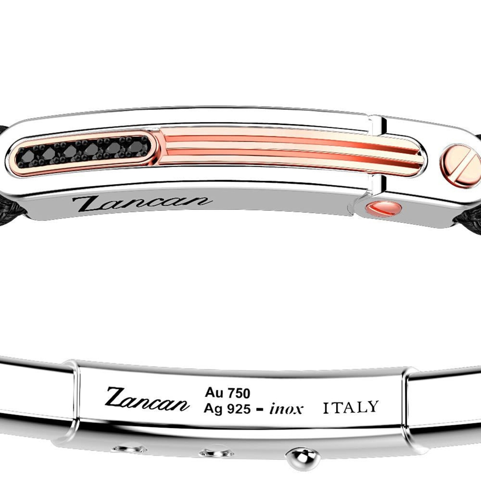 Zancan Zancan #EXB786R-N Men's Bracelet 18K Rose Gold, Sterling Silver, Black Spinel and Kevlar