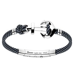 Zancan Zancan #EXB918-08 Sterling Silver Anchor & Black Kevlar Bracelet